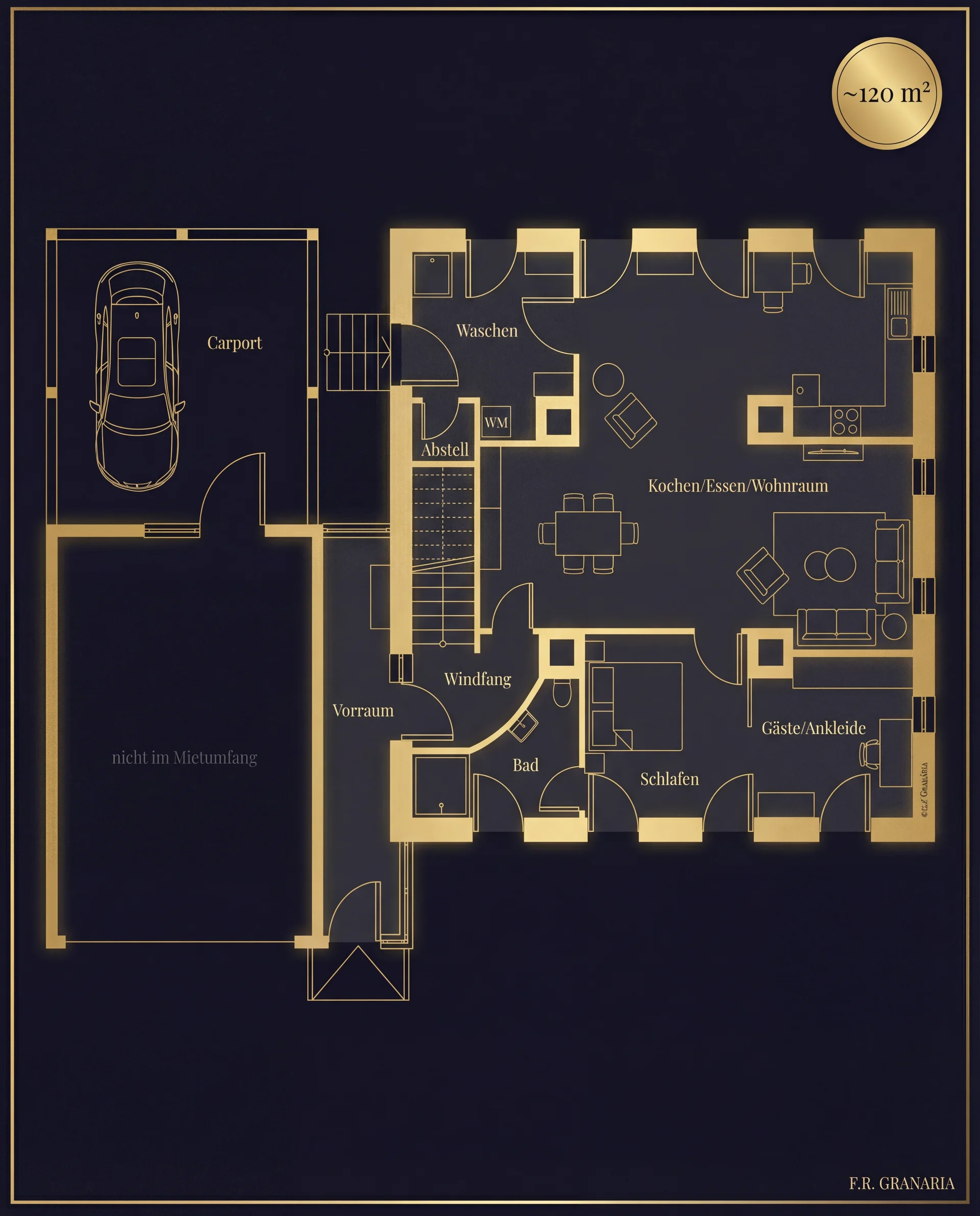 Grundriss Erdgeschoss mit Carport und Garage